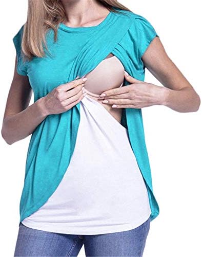 Andongnywell Дамски Туника за бременни С качулка на шията, Блузи За Кърмене, за да е Подходяща По Цвят Тениска За бременни