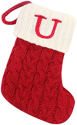 ТАПИЯНГ Вязаный Коледни Чорапи с Букви Сладки Бели и Червени Чорапи с Букви за Коледните Празници Коледен подарък