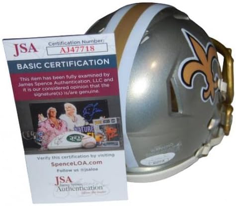 Мини-футболен каска с автограф от ДЕНИС АЛЪН (NEW ORLEANS SAINTS) JSA AJ47718 - Каски NFL с автограф