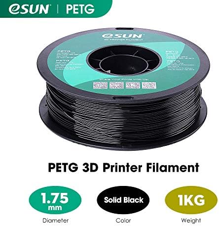 eSUN 3D 1,75 мм PETG Черна Нишка 1 кг (2,2 кг), Конци за 3D-принтер PETG, Точност +/- 0,03 mm, 1,75 мм от Плътен Непрозрачен черен
