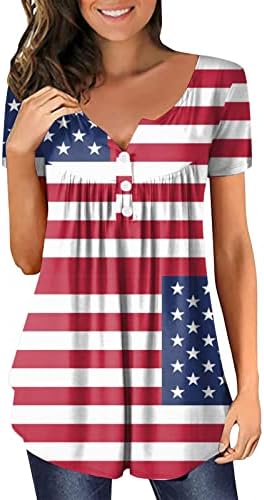 На 4 юли, Туники за жени, Тениска с Американския Флаг, Прикрива Корема, Лятна Ежедневна Блуза с Къс ръкав и V-образно