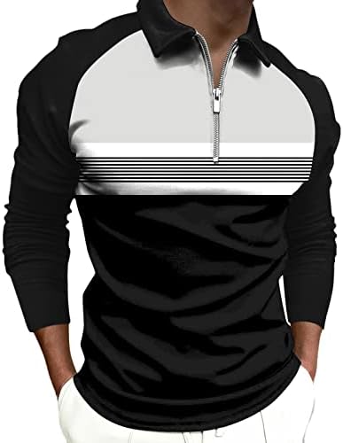 Мъжки Ризи Поло WOCACHI 2022 джоб с Дълъг Ръкав, Блузи за Голф в стил Мозайка с Цветен Блок, Ежедневни Дизайнерска Риза