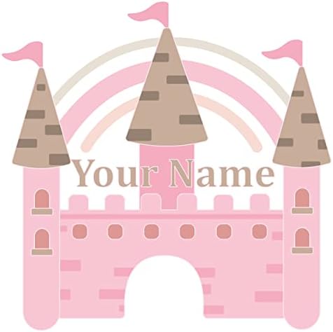Стикер за стена с Персонално име за момиче с Розов Замък на Принцеси и Дъга за Декор на Детска стая - Скъпа Стикер на