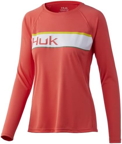 Женска риза да се изяви с дълъг ръкав HUK Standard Pursuit + Защита От Слънцето, Каишка Ярко Коралов цвят, Малък