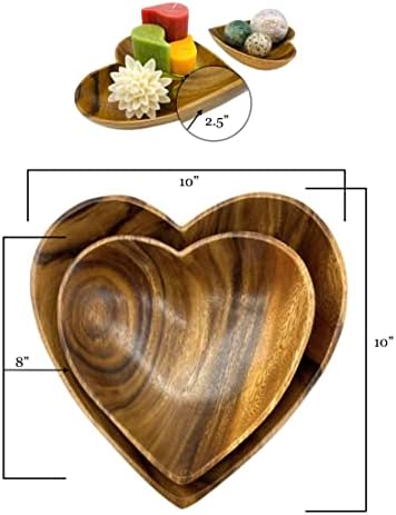 Комплект от 2 дървени мисок WRIGHTMART, Декоративен Комплект във формата на сърце за хранене, салати, Ядки смеси, Гъвкав,