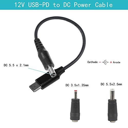 Захранващ кабел KUNCAN USB-C към DC 12 - 12 Волтов USB PD към DC 5,5x2,1mm, макс 36 W, захранващ кабел Type-C от щепсела