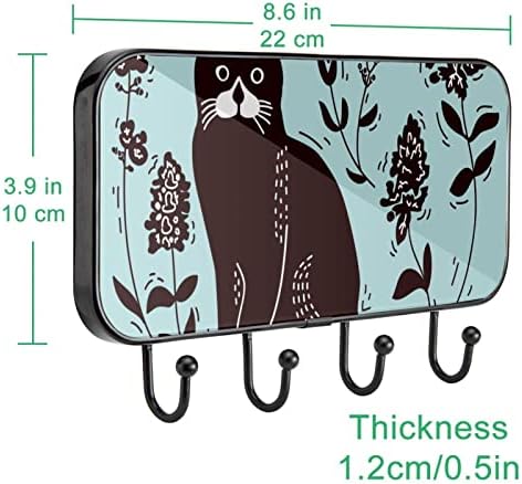 Литография Котка с принтом на син фон Закачалка за дрехи Монтиране на стена, Входна Закачалка за дрехи с 4 Куки за дрехи