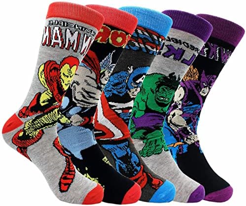 Мъжки Луди Чорапи на Marvel Отмъстителите, JAHERM, 5 Опаковки, Смешни, Забавни, Новост, Цветни Памучни Чорапи за Екип