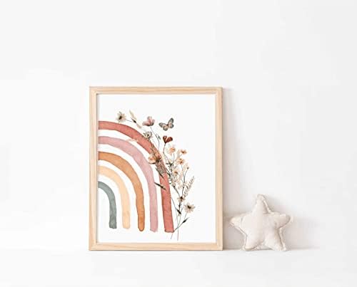 Boho Rainbow Wall Art Комплект от 3 стенни рисунки за детска стая, Диви цветя, Снимки за детска стая, Платно за детска стая, Обзавеждане за детска стая, Стенно изкуство, Раднев?