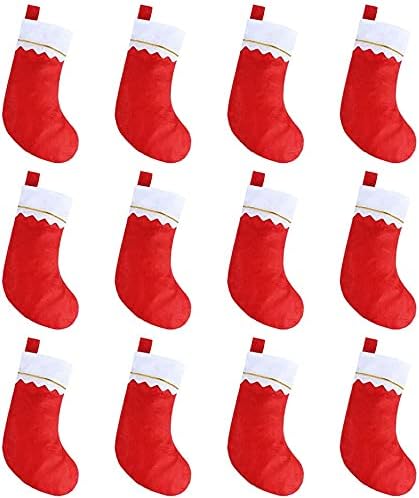 BleSky 12 бр. Коледни Чорапи, 15Червени Филц и Коледни Чорапи за Камината, Дядо Коледно Дърво, Подвесное Декорация, Подарък