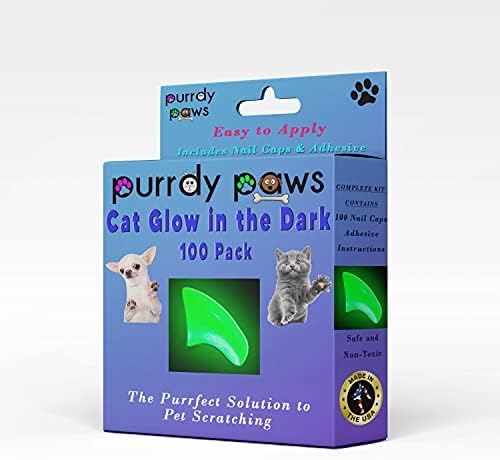 Purrdy Paws Опаковка 100 Меки Капсули за котешки Нокти Зелено Свети в тъмното Среден