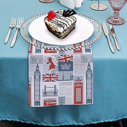 Тема на Великобритания и Лондон Множество Салфетка за хранене с принтом Британски хартата Плат Е подходящ за Сватби,