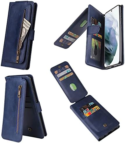 Чанта-портфейл XYX за Samsung Note 10 Plus, Обикновен, от изкуствена кожа, 9 Слотове за карти, една Чанта-портфейл с цип с каишка на китката, за Galaxy Note 10 Плюс 5 ГРАМА Синьо