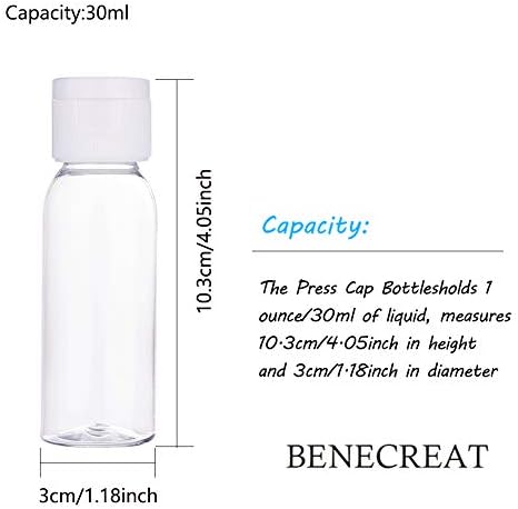 BENECREAT 20 Опаковки 1 унция Прозрачни Пластмасови бутилки с панти капак за пътуване с Бели Капачки, 10 X Очни Пипети
