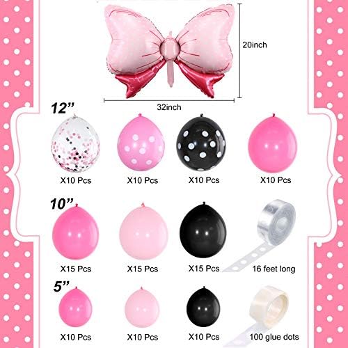119 Комплект Арка с Венец от балони Мишка включва балони от фолио с розов нос, балони от латекс в розово-червена черна