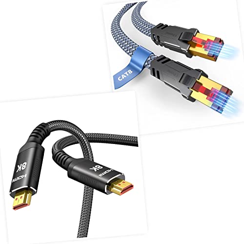 Snowkids 8K HDMI Кабел 2,1 10 МЕТРА /3 М 48 gbps и кабел Cat 8 Ethernet 15 метра