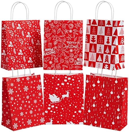 JOYIN 24 бр. червени коледни подаръчни торбички, подаръчни пакети с 6 дизайнами за коледни партита, опаковъчен пакет за подаръци